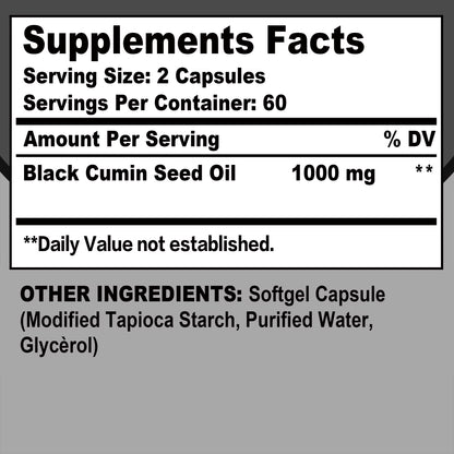 Black Seed Oil - Digestive Health, Immune Support, for Skin & Hair Health, Antioxidant - 120 Capsules