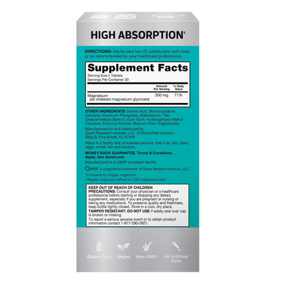 Magnesium Glycinate Tablets for Nerve, Bone, and Muscle Support, 300Mg, 60 Count, Two Tablet Dose.