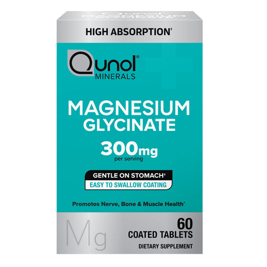 Magnesium Glycinate Tablets for Nerve, Bone, and Muscle Support, 300Mg, 60 Count, Two Tablet Dose.
