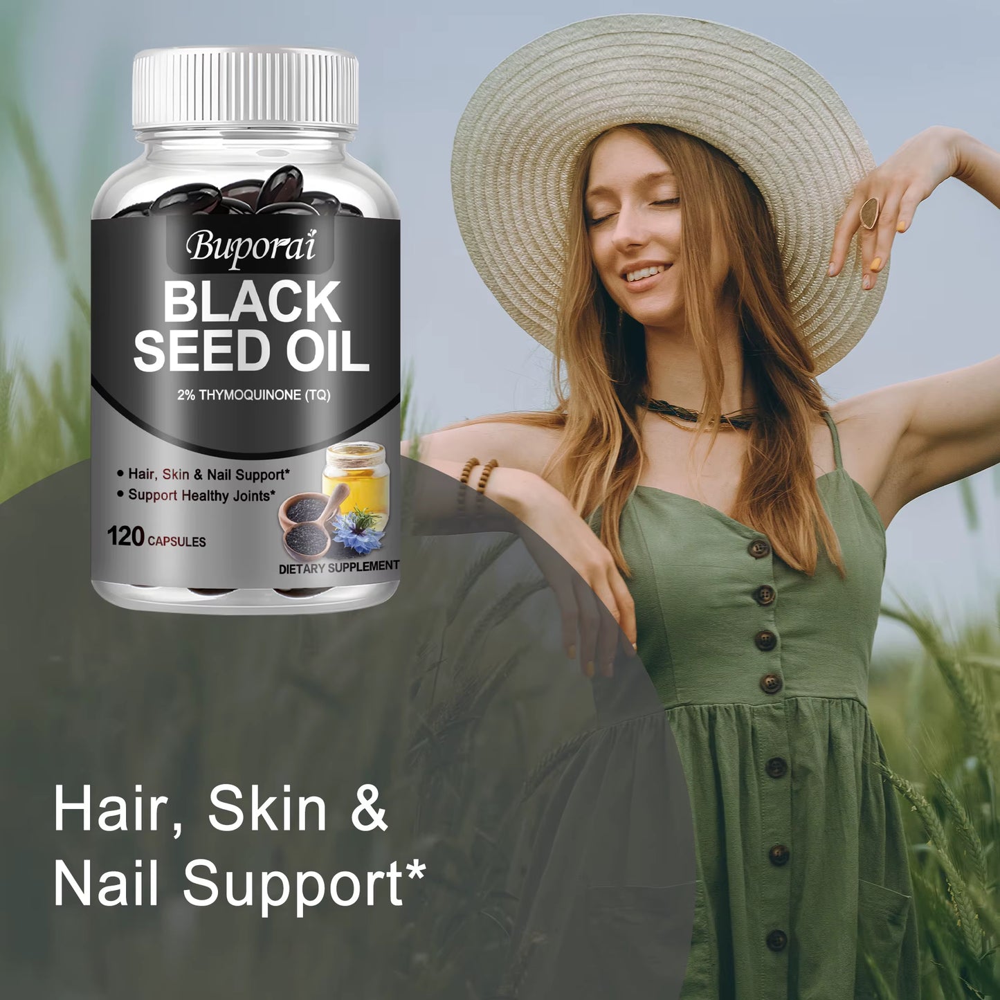 Black Seed Oil - Digestive Health, Immune Support, for Skin & Hair Health, Antioxidant - 120 Capsules