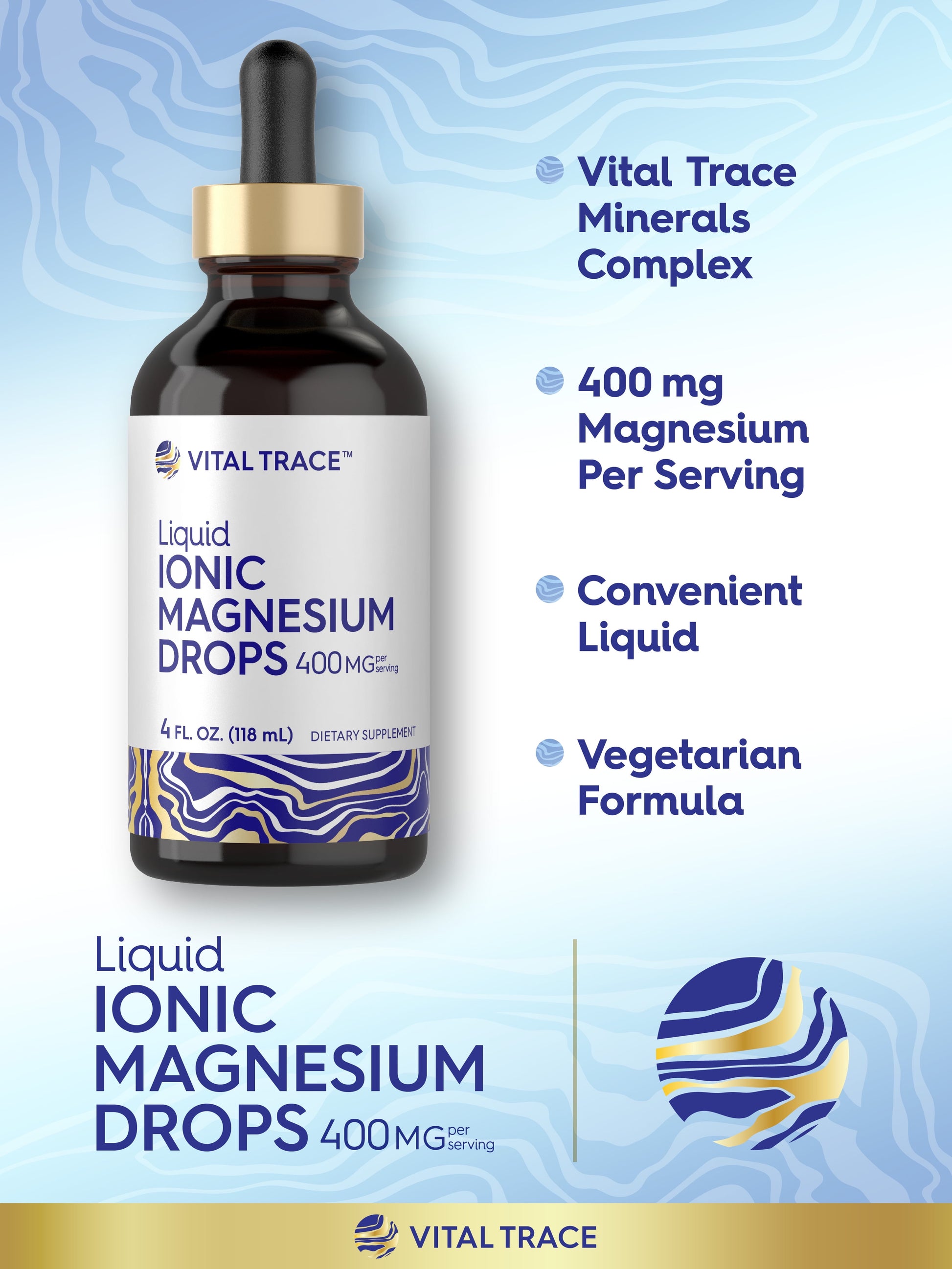 Liquid Ionic Magnesium 400 Mg | 4 Oz | Vegetarian, Non-Gmo & Gluten Free Supplement | Vital Trace by