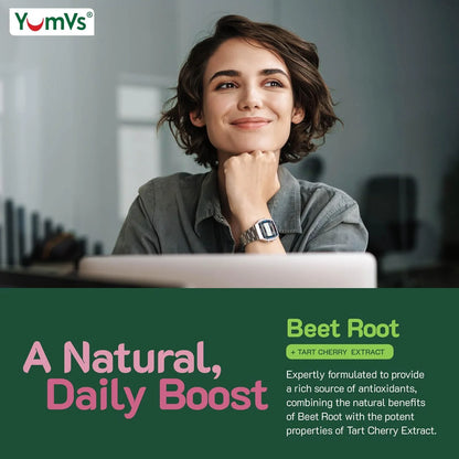 Yum-V’S Beet Root Gummies with Tart Cherry Extract for Blood Circulation and Antioxidant Support, Berry Flavor 60 Count